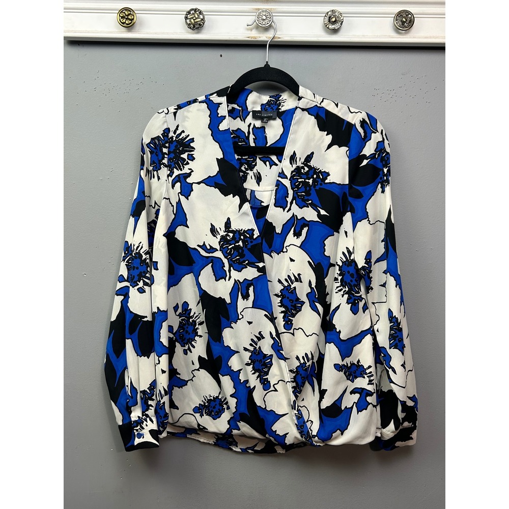 Blue and White Floral Surplice Women's Top